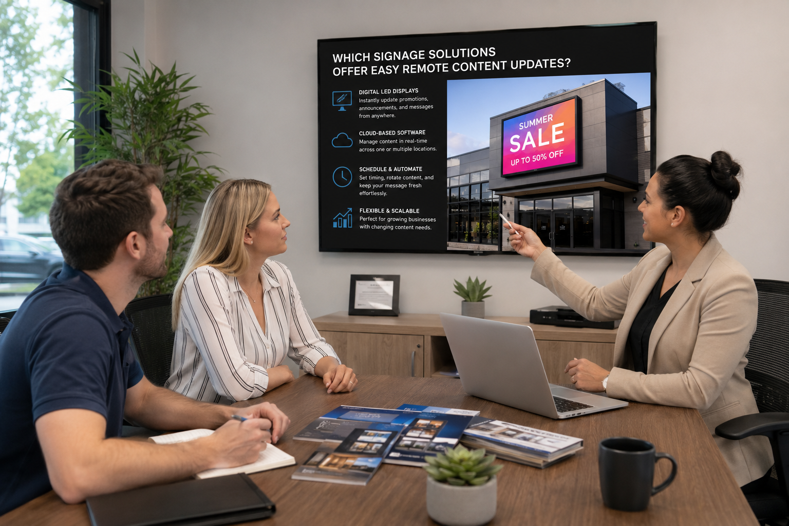 Which signage solutions offer easy remote content updates